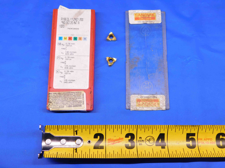 2pcs NEW SANDVIK R166.0L-UN01-200 1020 TiN COATED CARBIDE THREADING INSERTS - BR5088TBB1