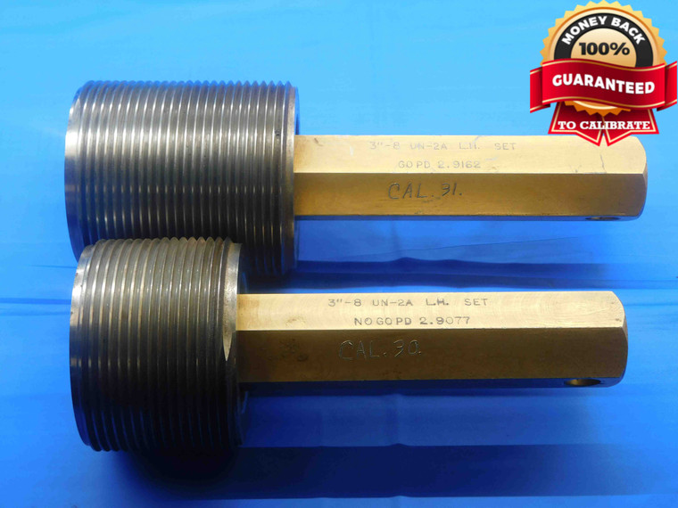 3" 8 UN 2A LEFT HAND SET THREAD PLUG GAGE 3.0 GO NO GO P.D.'S = 2.9162 & 2.9077 - DW28179AX4