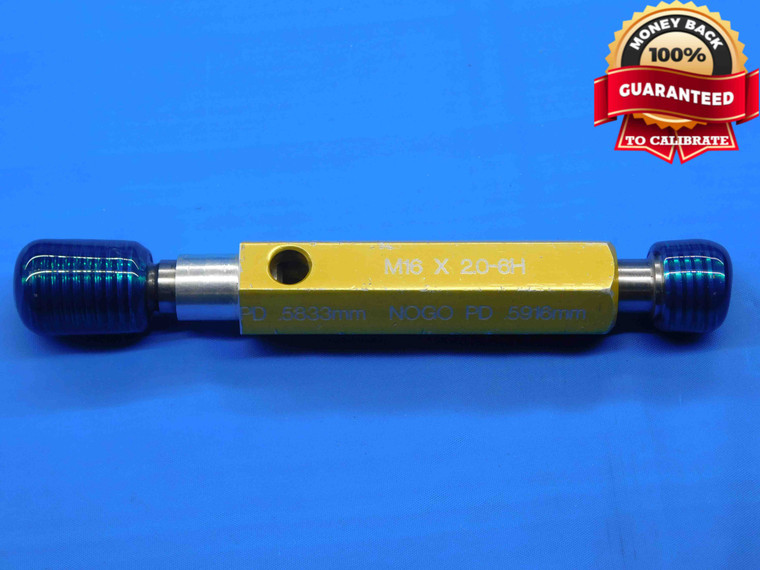 M16 X 2 6H SPECIAL THREAD PLUG GAGE 16 2.0 GO NO GO P.D.'S = .5833 & .5916 - DW28783LVR