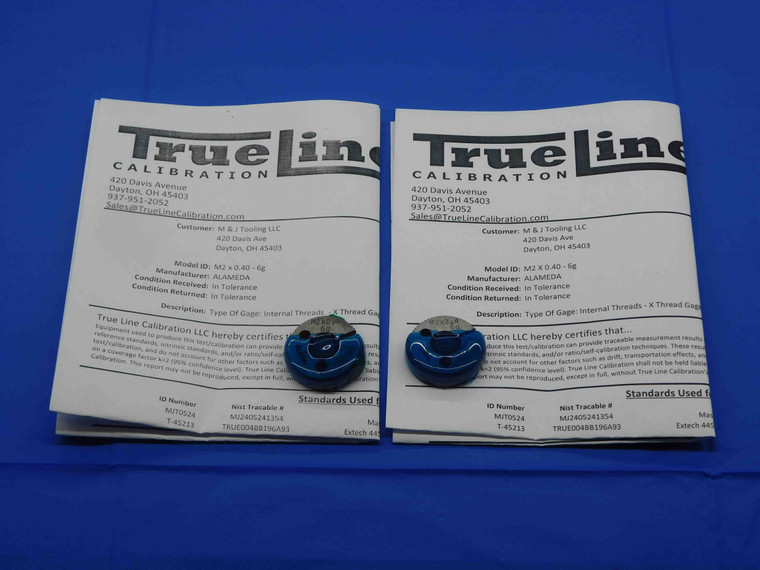 CERTIFIED M2 X .4 6g THREAD RING GAGES 2 0.4 GO NO GO P.D.'S = 1.721 & 1.654 - DW28853TLC