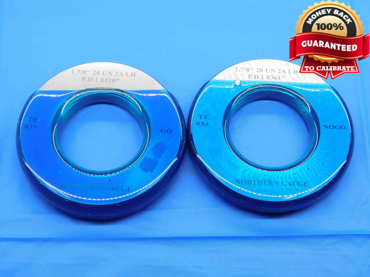 1 7/8 20 UN 2A SOLID LEFT HAND THREAD RING GAGES 1.875 GO NO GO = 1.8410 1.8361 - DW28865BC4
