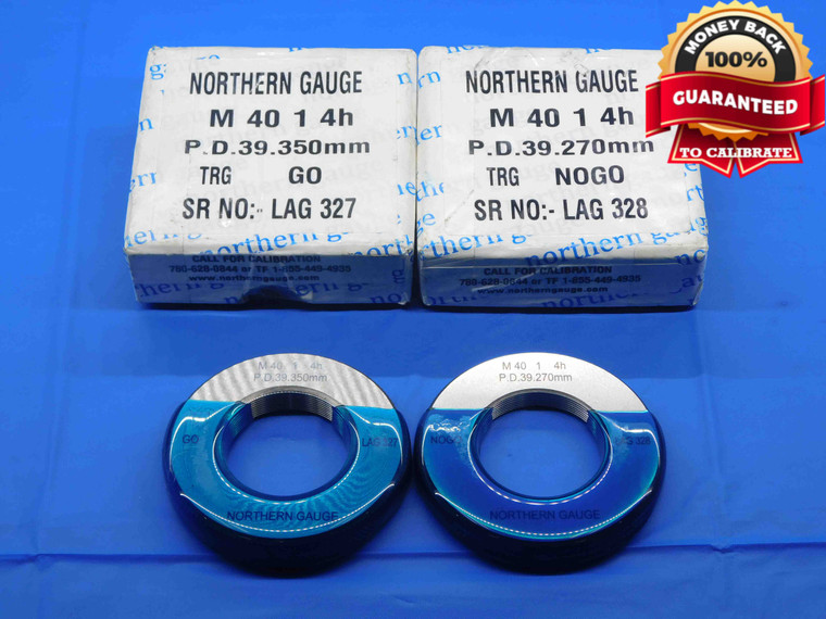 M40 X 1 4h SOLID THREAD RING GAGES 40 1.0 GO NO GO P.D.'S = 39.350 & 39.270 - DW28884BC4