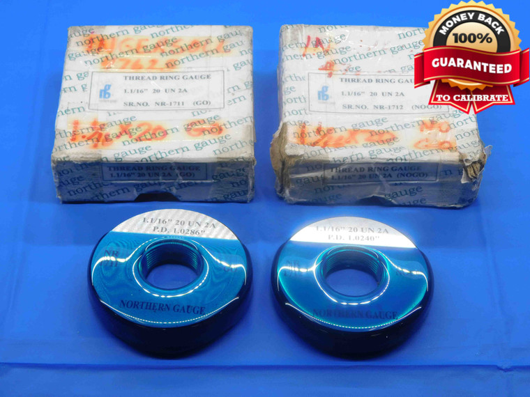 1 1/16 20 UN 2A SOLID THREAD RING GAGES 1.0625 GO NO GO P.D.'S = 1.0286 & 1.0240 - DW28901BC4