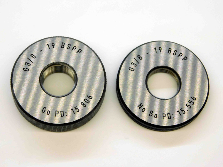 NEW G 3/8 19 BSPP SOLID PIPE THREAD RING GAGES .375 GO NOGO PDS= 15.806 & 15.556 - JC4363LZ