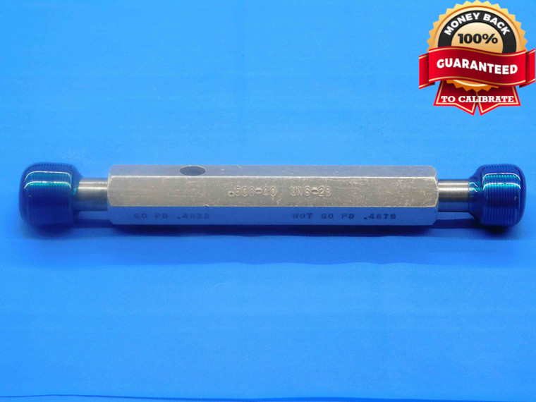 1/2 40 UNS 2B THREAD PLUG GAGE .5 .50 .500 .5000 GO NO GO P.D.'S = .4838 & .4879 - DW28940OB4