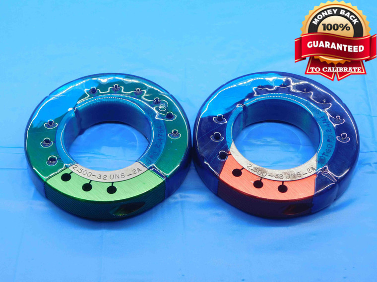 2 1/2 32 UNS 2A THREAD RING GAGES 2.5 2.50 GO NO GO P.D.'S = 2.4784 & 2.4741 - DW29961BG4
