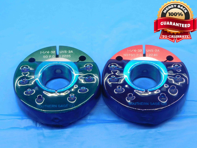 1 1/4 32 UNS 2A THREAD RING GAGES 1.25 1.250 GO NO GO P.D.'S = 1.2285 & 1.2246 - DW30023BG4