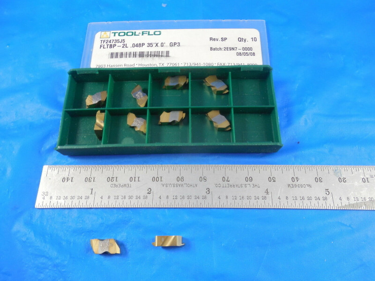 10 PC NEW TOOL FLO TF24735 FLTBP 2L .048P 35' X 0' GP3 CARBIDE TOP NOTCH INSERTS