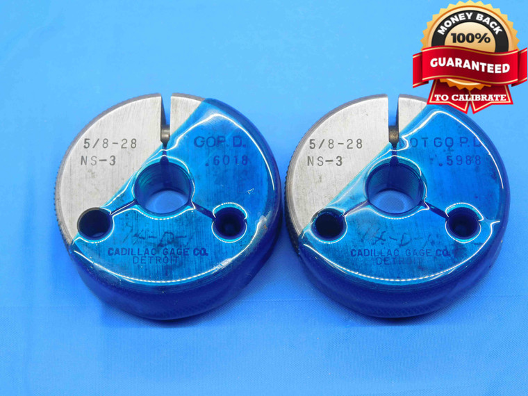 5/8 28 NS 3 THREAD RING GAGES .625 .6250 GO NO GO P.D.'S = .6018 & .5988 CHECK - DW30599BK4