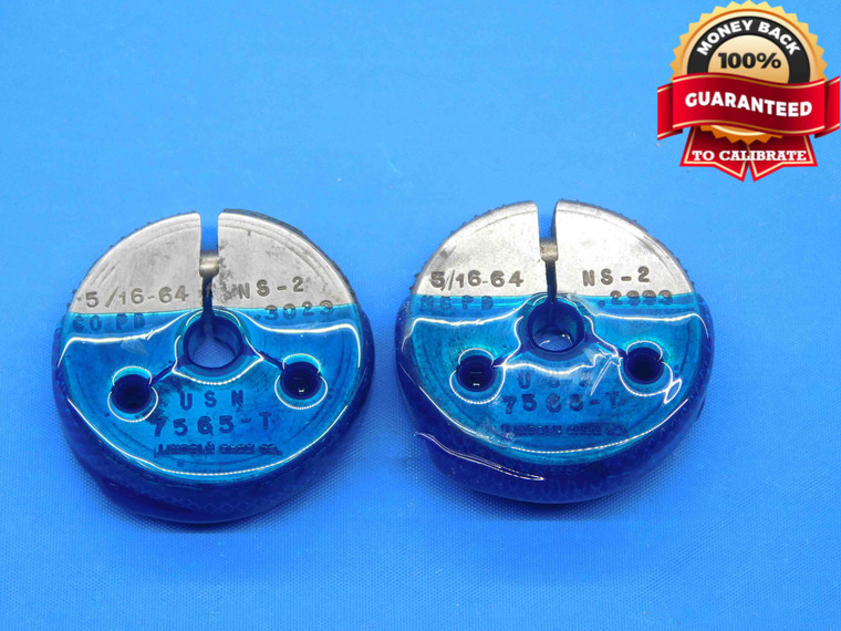 5/16 64 NS 2 THREAD RING GAGES .3125 GO NO GO P.D.'S = .3023 & .2993 INSPECTION - DW30601BK4