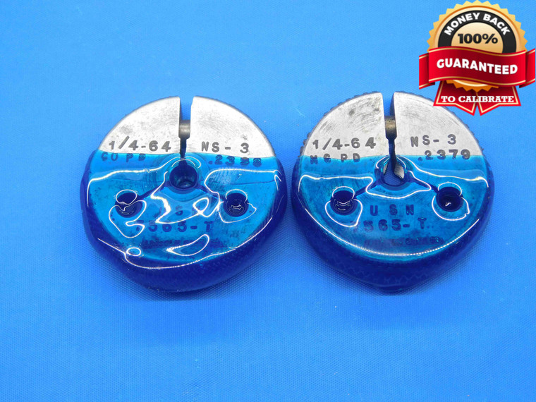 1/4 64 NS 3 THREAD RING GAGES .25 .250 .2500 GO NO GO P.D.'S = .2398 & .2379 - DW30602BK4