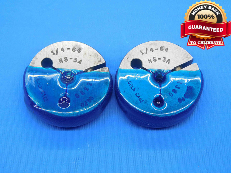 1/4 64 NS 3A THREAD RING GAGES .25 .250 GO NO GO P.D.'S = .2398 & .2380 UNS-3A - DW30603BK4