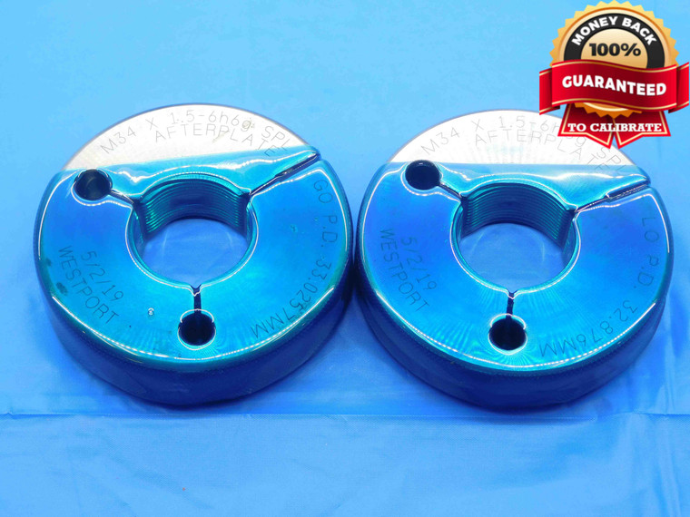 M34 X 1.5 6h6g SPECIAL THREAD RING GAGES 34 GO NO GO P.D.'S = 33.026 & 32.876 - DW30786BL4