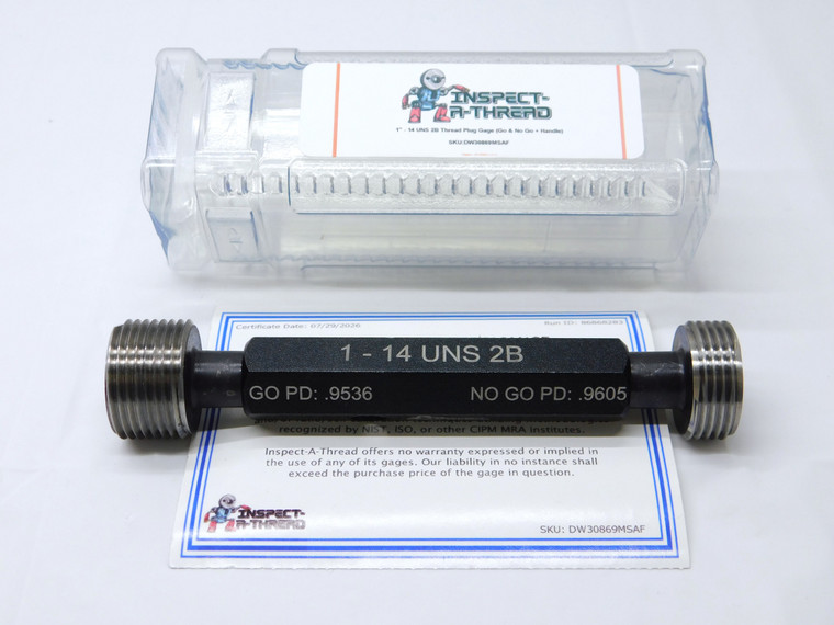 NEW 1" 14 UNS 2B THREAD PLUG GAGE 1.0 1.00 1.000 GO NO GO P.D.'S = .9536 & .9605 - DW30869MSAF