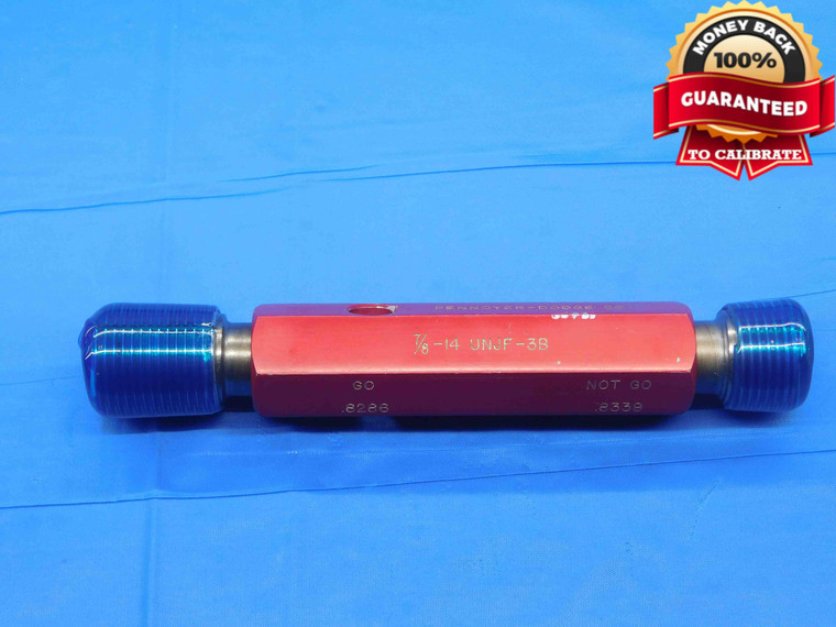 7/8 14 UNJF 3B THREAD PLUG GAGE .875 .8750 GO NO GO P.D.'S = .8286 & .8339 CHECK - DW30979BQ4