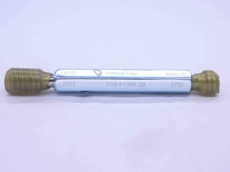 7/16 9 UNS 2B VERMONT THREAD PLUG GAGE .4375 GO NO GO P.D.'S = .3653 & .3732 - DW31127LVR