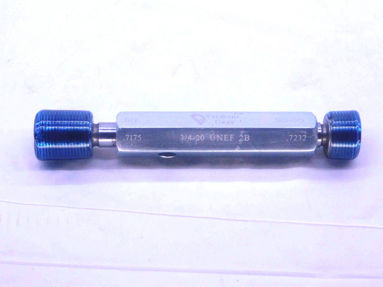 3/4 20 UNEF 2B VERMONT THREAD PLUG GAGE .75 .750 GO NO GO P.D.'S = .7175 & .7232 - DW31128LVR