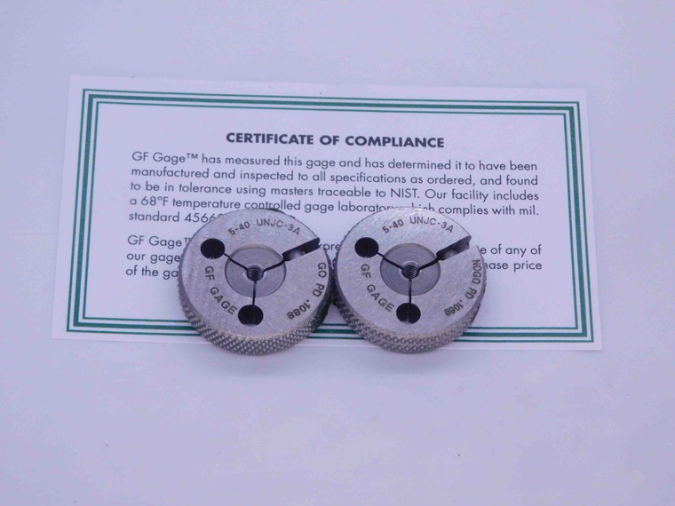 NEW 5 40 UNJC 3A THREAD RING GAGES #5 .125 .1250 GO NO GO P.D.'S = .1088 & .1069 - DW31355GFG