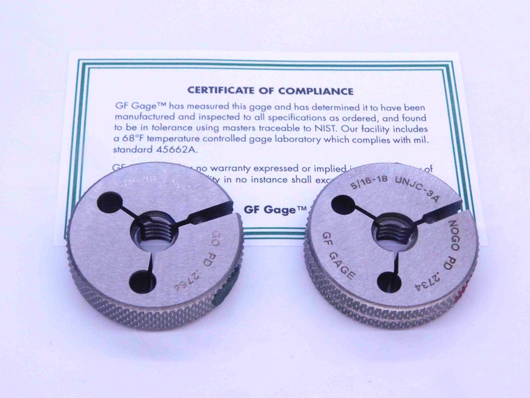 NEW 5/16 18 UNJC 3A THREAD RING GAGES .3125 GO NO GO P.D.'S = .2764 & .2734 - DW31358GFG