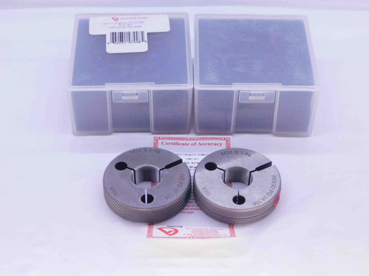 NEW M20 X 1 6g VERMONT THREAD RING GAGES 20 1.0 GO NO GO PD'S = 19.324 & 19.206 - DW31493VTG