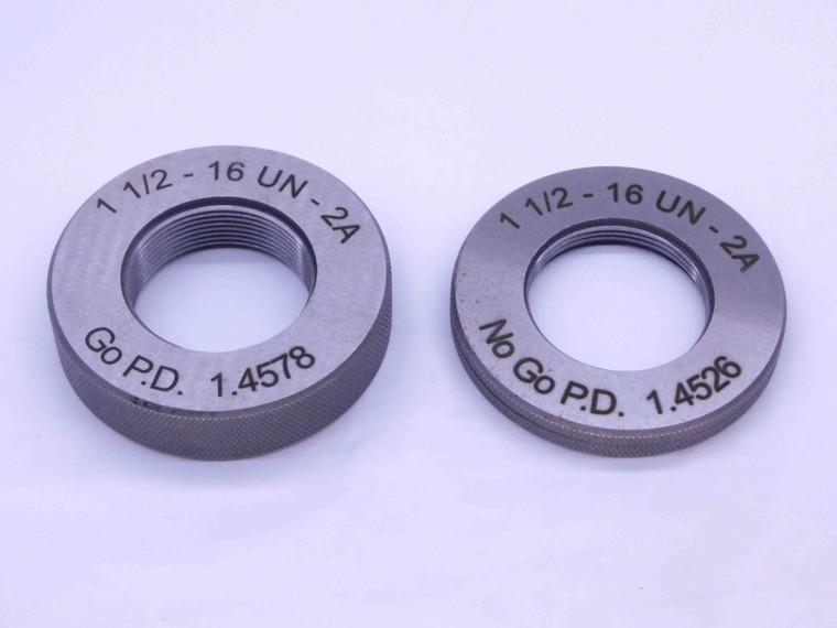 NEW 1 1/2 16 UN 2A SOLID THREAD RING GAGES 1.5 GO NO GO P.D.'S = 1.4578 & 1.4526 - DW31500MSAF