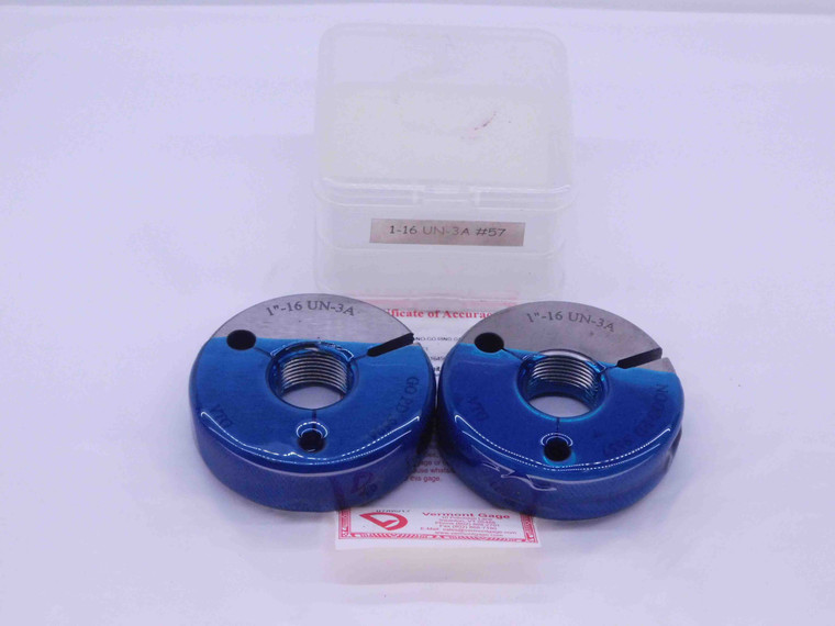 1" 16 UN 3A VERMONT THREAD RING GAGES 1.0 1.00 GO NO GO P.D.'S = .9594 & .9557 - DW31515BZ4