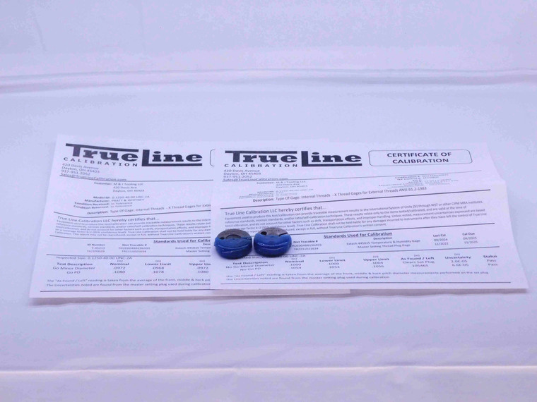CERTIFIED 5 40 UNC 2A THREAD RING GAGES #5 .125 GO NO GO P.D.'S = .1080 & .1054 - DW31526TLC