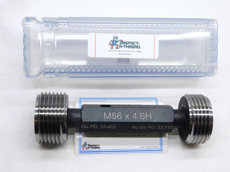 NEW M56 X 4 6H METRIC THREAD PLUG GAGE 56 4.0 GO NO GO P.D.'S = 53.402 & 53.717 - DW31576MSAF
