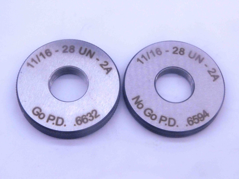 NEW 11/16 28 UN 2A SOLID THREAD RING GAGES .6875 GO NO GO P.D.'S = .6632 & .6594 - DW31579MSAF