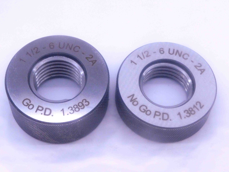 NEW 1 1/2 6 UNC 2A SOLID THREAD RING GAGES 1.5 GO NO GO P.D.'S = 1.3893 & 1.3812 - DW31580MSAF