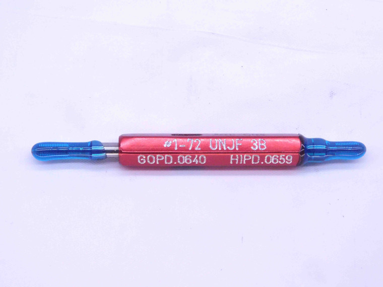 1 72 UNJF 3B THREAD PLUG GAGE #1 .073 .0730 GO NO GO P.D.'S = .0640 & .0659 - DW31733OB4