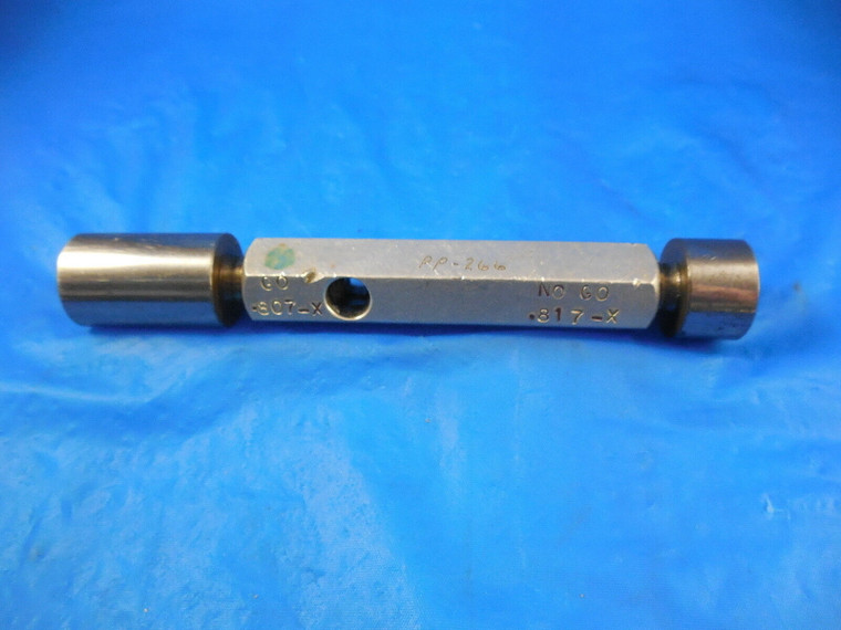 .807 & .817 CLASS X SMOOTH PIN PLUG GAGE GO NO GO .8125 - .0055 UNDERSIZE 13/16