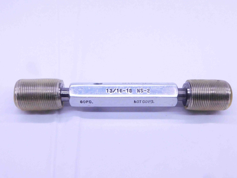 13/16 18 NS 2 SET THREAD PLUG GAGE .8125 GO NO GO P.D.'S = .7764 & .7715 CHECK - DW32060OB4