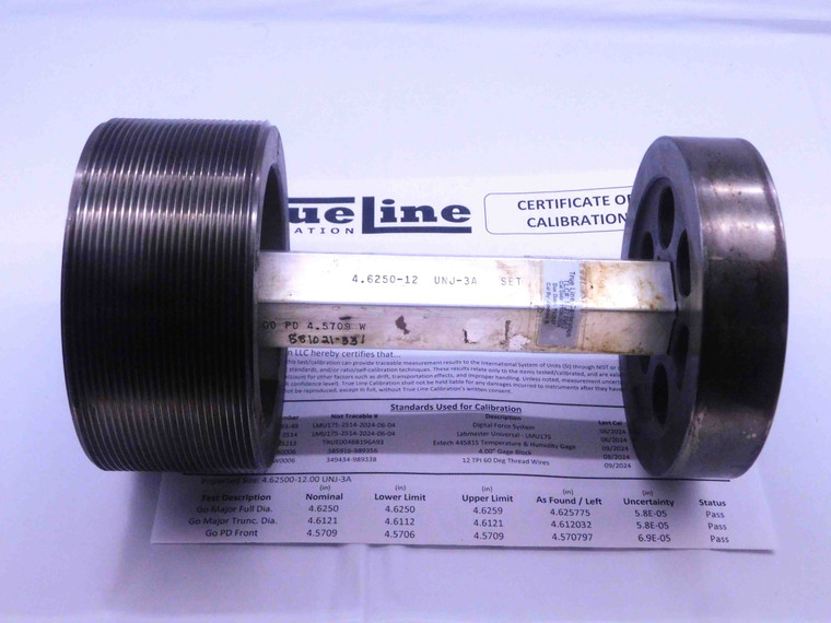 CERTIFIED 4 5/8 12 UNJ 3A SET THREAD PLUG GAGE 4.625 GO ONLY PD = 4.5709 CHECK - DW32080TLC