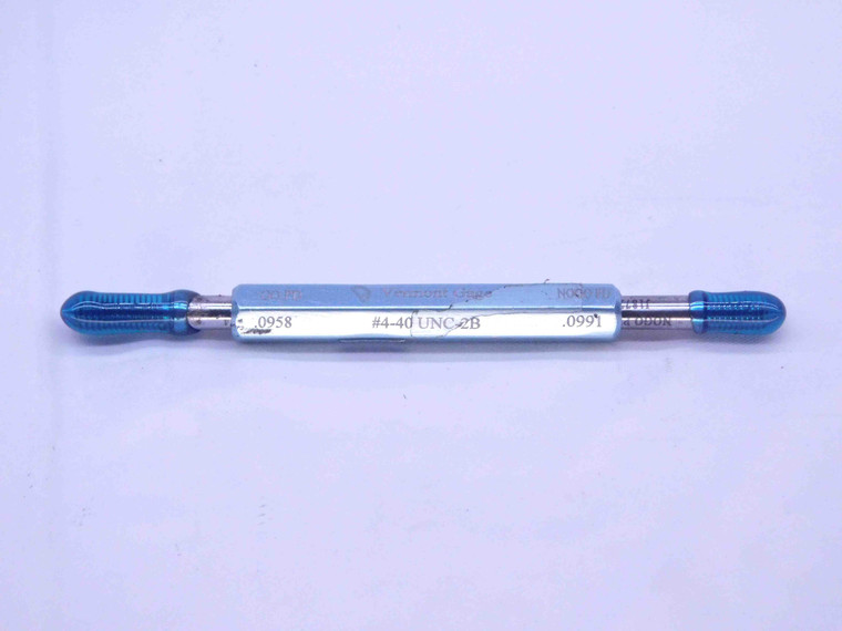 4 40 UNC 2B VERMONT THREAD PLUG GAGE #4 .112 GO NO GO P.D.'S = .0958 & .0991 - DW32084OB4