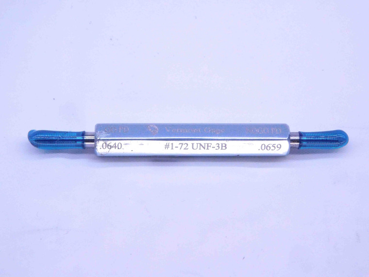 1 72 UNF 3B VERMONT THREAD PLUG GAGE #1 .073 GO NO GO P.D.'S = .0640 & .0659 - DW32085OB4