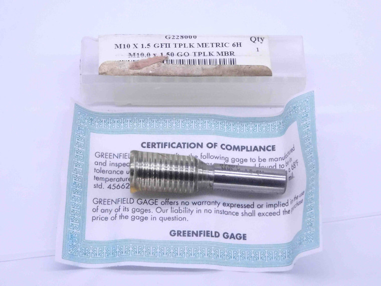 NEW M10 X 1.5 6H METRIC THREAD PLUG GAGE 10 GO ONLY P.D. = 9.026 INSPECTION - DW32201CM4