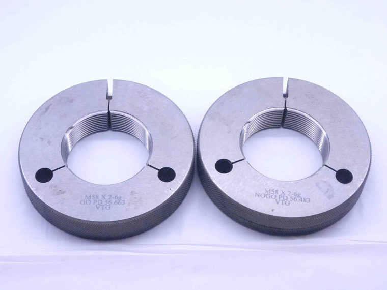 M58 X 2 6g VERMONT THREAD RING GAGES 58 2.0 GO NO GO P.D.'S = 56.663 & 56.483 - DW32253CF4