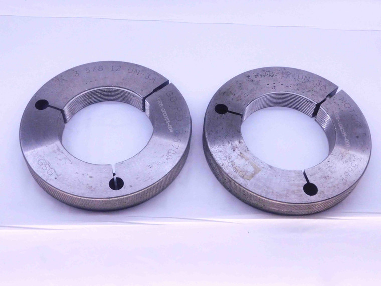 3 5/8 12 UN 3A THREAD RING GAGES 3.625 3.6250 GO NO GO P.D.'S = 3.5709 & 3.5661 - DW32256CF4