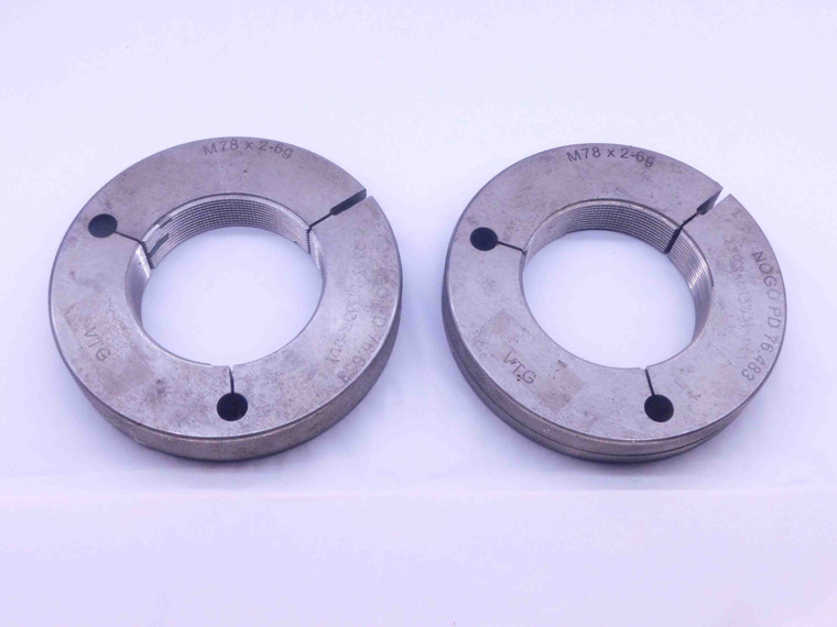 M78 X 2 6g VERMONT THREAD RING GAGES 78 2.0 GO NO GO P.D.'S = 76.663 & 76.483 - DW32266CF4