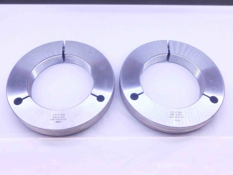 4 1/2 12 UN 2A THREAD RING GAGES 4.5 4.50 GO NO GO P.D.'S = 4.4439 & 4.4374 - DW32269CF4