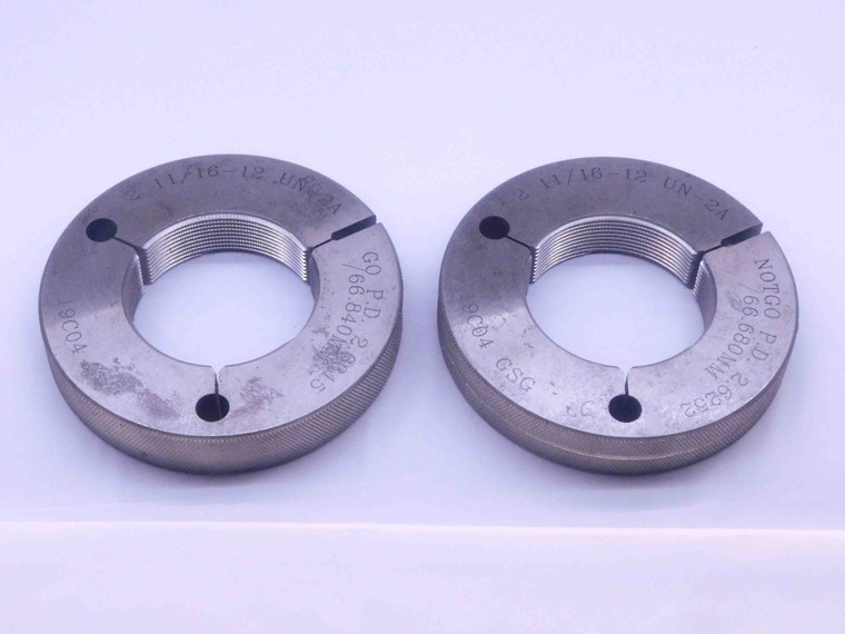 2 11/16 12 UN 2A THREAD RING GAGES 2.6875 GO NO GO P.D.'S = 2.6315 & 2.6252 - DW32275CF4