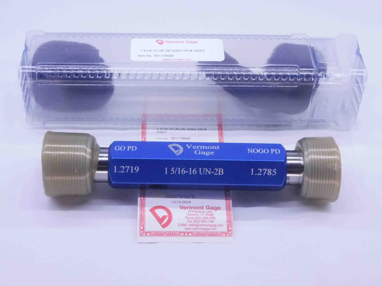 NEW 1 5/16 16 UN 2B VERMONT THREAD PLUG GAGE 1.3125 GO NO GO = 1.2719 & 1.2785 - DW32340VTG