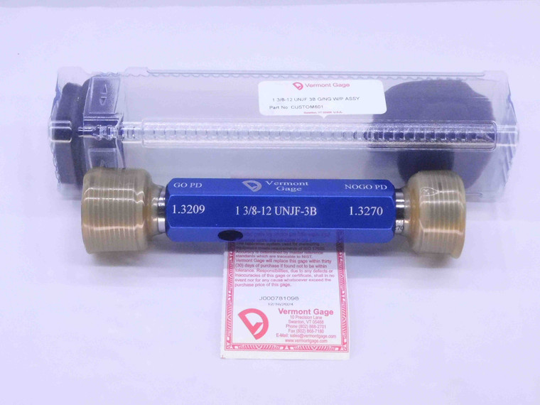 NEW 1 3/8 12 UNJF 3B VERMONT THREAD PLUG GAGE 1.375 GO NO GO = 1.3209 & 1.3270 - DW32342VTG