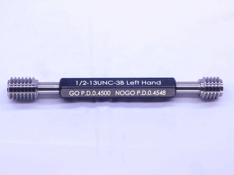 NEW 1/2 13 UNC 3B LEFT HAND THREAD PLUG GAGE .5 GO NO GO P.D.'S = .4500 & .4548 - DW32438MJ