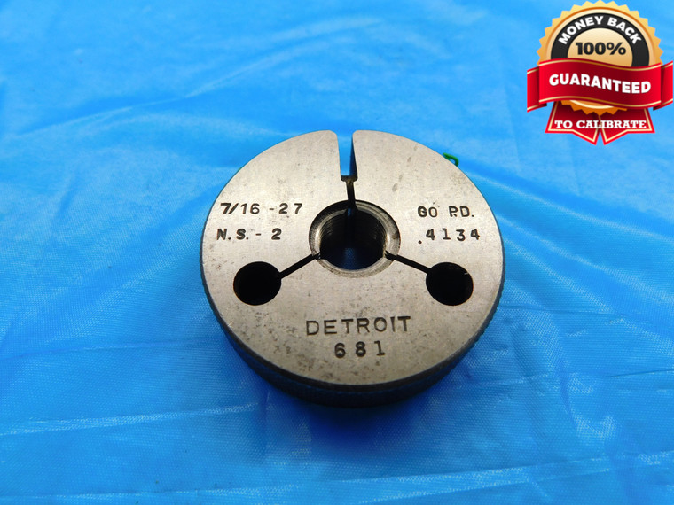 7/16 27 NS 2 THREAD RING GAGE .4375 GO ONLY P.D. = .4134 7/16"-27 UNS-3A - BL1524MT