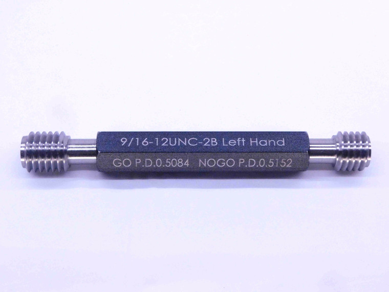 NEW 9/16 12 UNC 2B LEFT HAND THREAD PLUG GAGE .5625 GO NO GO = .5084 & .5152 LH - DW32441MJ