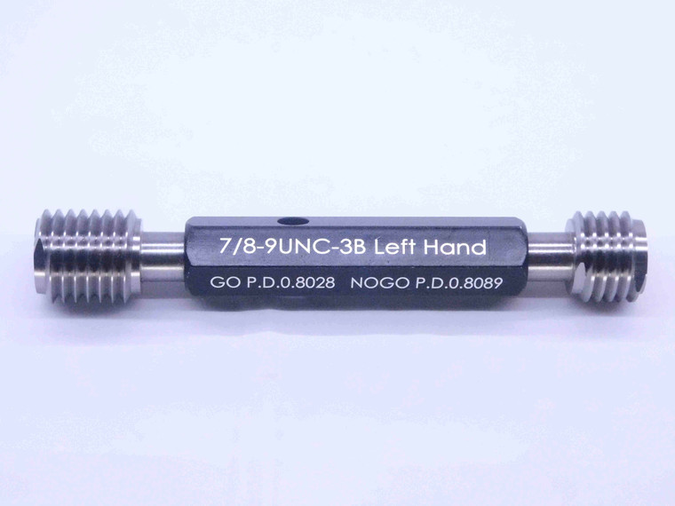 NEW 7/8 9 UNC 3B LEFT HAND THREAD PLUG GAGE .875 GO NO GO PDS= .8028 & .8089 LH - DW32449MJ