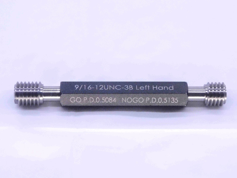 NEW 9/16 12 UNC 3B LEFT HAND THREAD PLUG GAGE .5625 GO NO GO = .5084 & .5135 LH - DW32489MJ