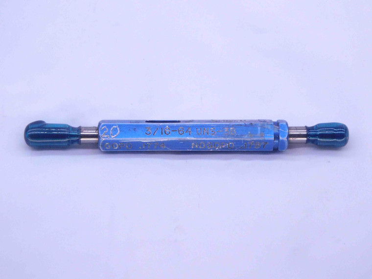 3/16 64 UNS 3B THREAD PLUG GAGE .1875 GO NO GO P.D.'S = .1774 & .1797 CHECK - DW32495CN4